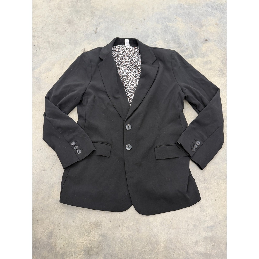 Chico's Blazer Womens Large Black Leopard Print Lining 2 Button Designer Career